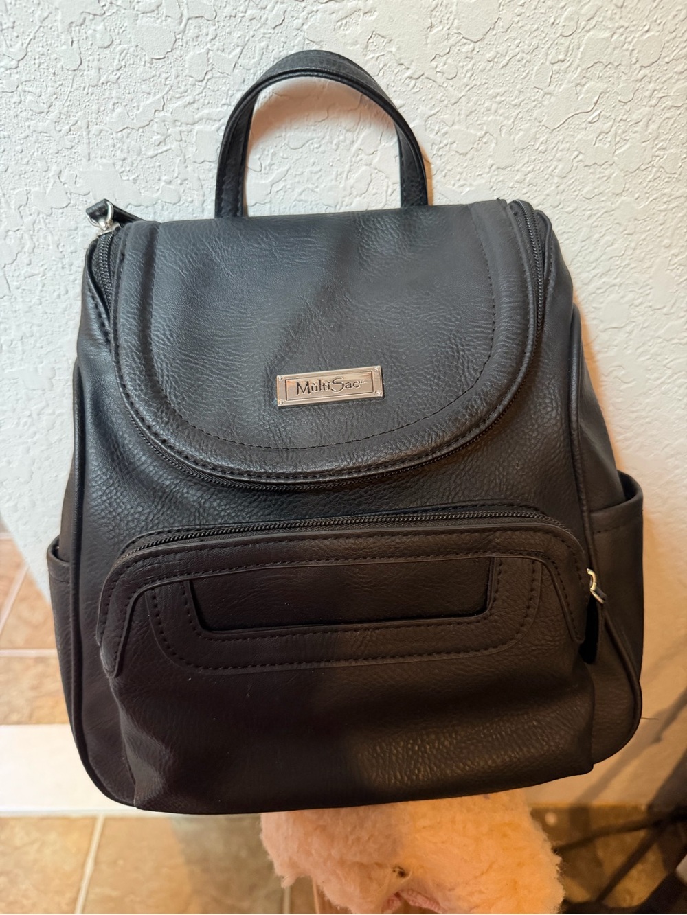 MultiSac Major Black Vegan Leather Multi-Pocket Backpack Purse